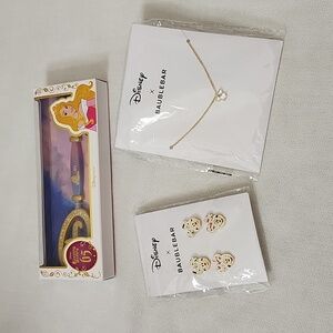 NIB Disney BaubleBar Earrings and Necklace Set W/ Collectible Key